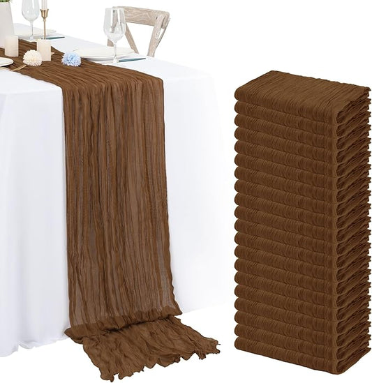 20 Pack Brown Cheesecloth Table Runner 120 Inch 10FT Rustic Boho Gauze Cheese Cloth Table Runner for Wedding Party Baby Shower Thanksgiving Christmas Decoration