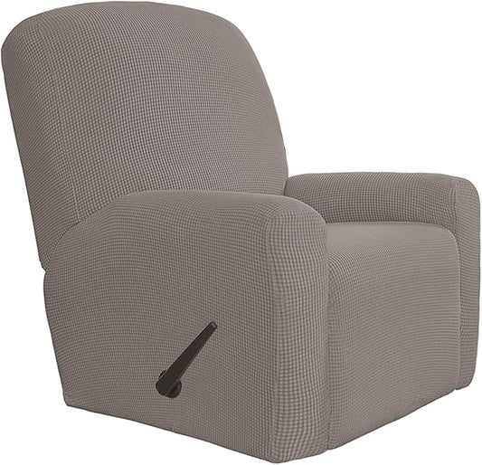 Easy-Going 4 Pieces Oversized Recliner Stretch Sofa Slipcover Sofa Cover Furniture Protector Couch Soft with Elastic Bottom Polyester Spandex Jacquard Fabric Small Checks Taupe,X-Large
