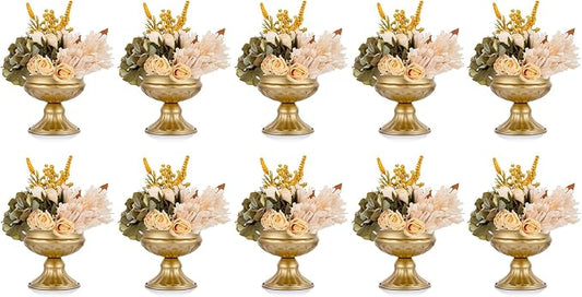 Metal Vases for Table Centerpieces, Hewory Gold Compote Pedestal Vase Floral Container Bulk, Brass Mini Footed Bowl Flower Holders Center Pieces for Wedding Birthday Party Anniversary (10pcs, 6.5in)