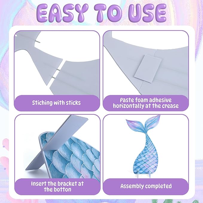 Large Mermaid Party Cutouts - 3Pcs Under The Sea Party Decoration Set 30 inch Mermaid Tail Shell Cardboard Stand Sign for Baby Shower Birthday Favor Photo Booth Prop