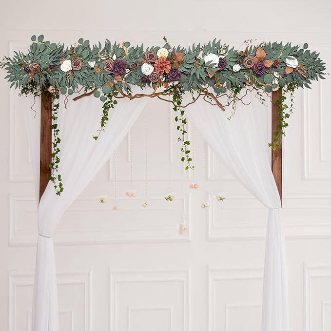 6Ft Burnt Orange Flower Garland, Fall Artificial Eucalyptus Garland with Flowers for Backdrop, Table Centerpiece, Fireplace, Rustic Wedding Arch Flowers, Bridal Shower Party Decor