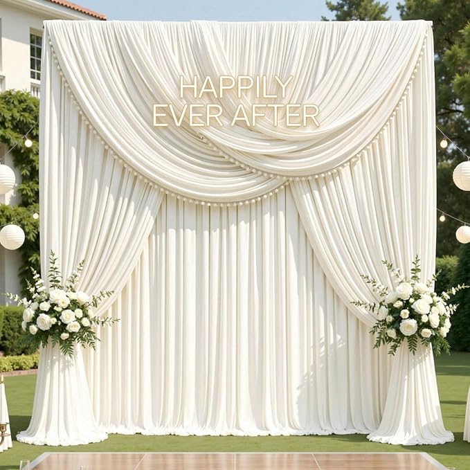 30ftx12ft Wrinkle Free Ivory Backdrop Curtains for Parties, 6 Panels 5x12FT Long Silky Polyester Ivory Photo Backdrop Drapes Back Drop Cloth for Wedding Birthday Photography Background Decor