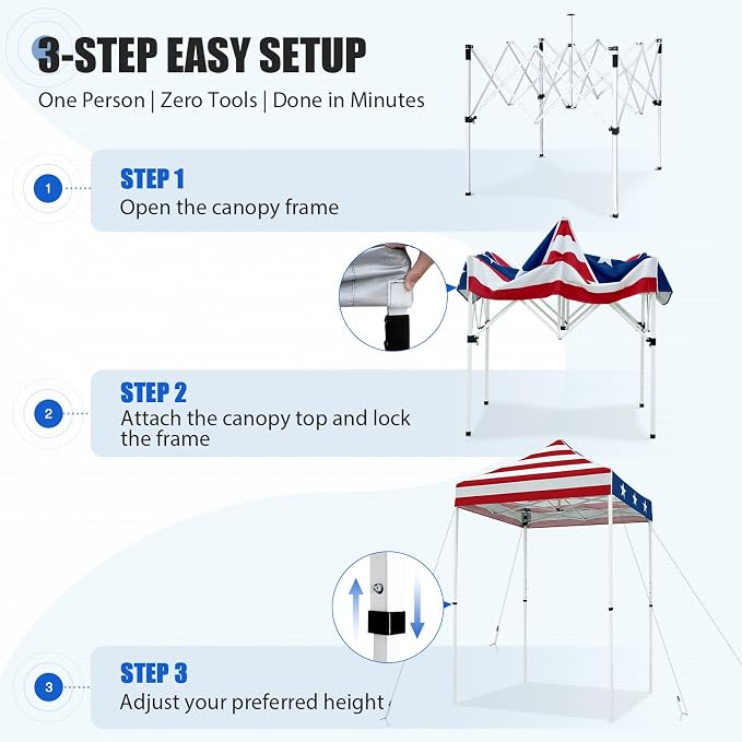 EAGLE PEAK 5x5 Pop Up Canopy Tent Instant Outdoor Canopy Easy Set-up Straight Leg Folding Shelter, American Flag