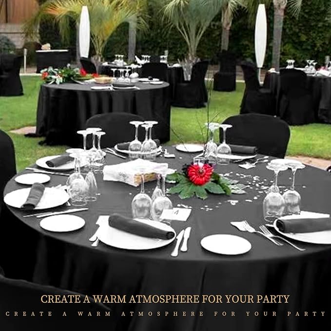 12 Pack Round Tablecloth 90 Inch - Black Polyester Tablecloth for Round Table, Premium Stain and Wrinkle Resistant Washable Fabric Table Cover for Wedding Party Banquet Restaurant Reception
