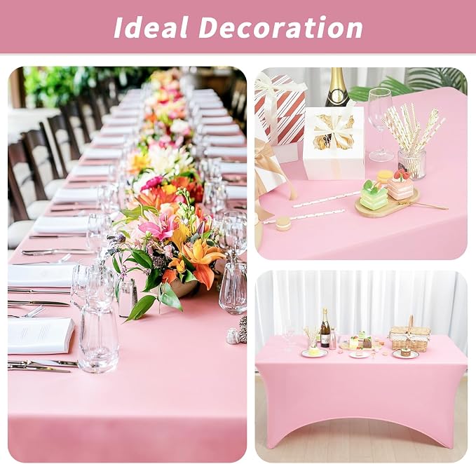 Fixwal 3 Pack Pink Tablecloth Rectangle 6Ft, Stretch Spandex Fitted Table Cover for Party, Trade Show, Wedding, Buffet, Graduation, Vendor Stand