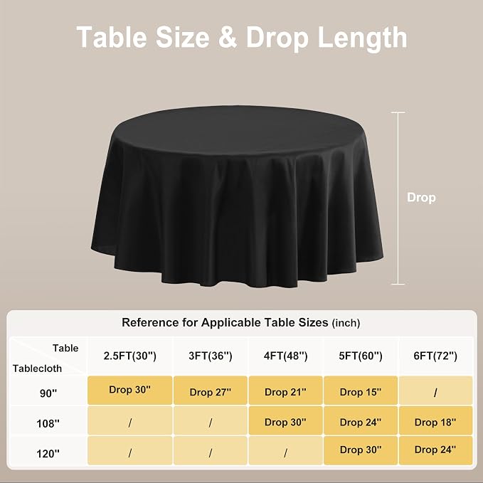 joybest 6 Pack Round Tablecloths 120 Inch Black Polyester Table Cloth, Stain and Wrinkle Resistant Washable Fabric Table Cover for Wedding, Party, Reception, Banquet, Dining