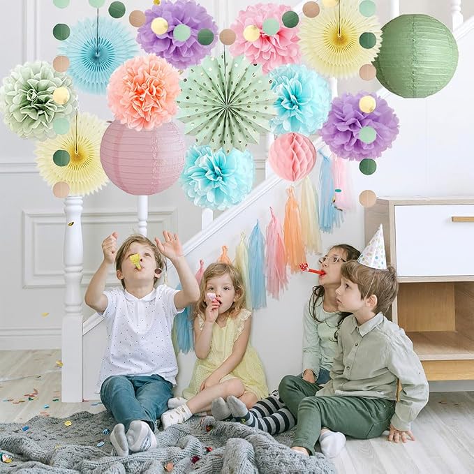 Pastel Rainbow Spring Party Decorations Sage Green Lilac Purple Pastel Pink and Blue Party Decorations for Colorful Sage Green Wedding Engagement Baby Shower Bridal Shower Bachelorette Birthday Decor