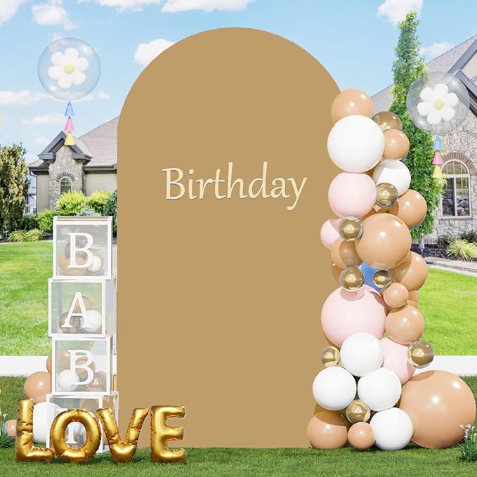 FOTSHARER Khaki Arch Cover 7.2 FT Arch Backdrop Cover Chiara Wall Cover for Party Decoration Arches Metal Arch Backdrop Cover Tan Backdrop Covers Arch Spandex for Family Reunion Birthday Supplies