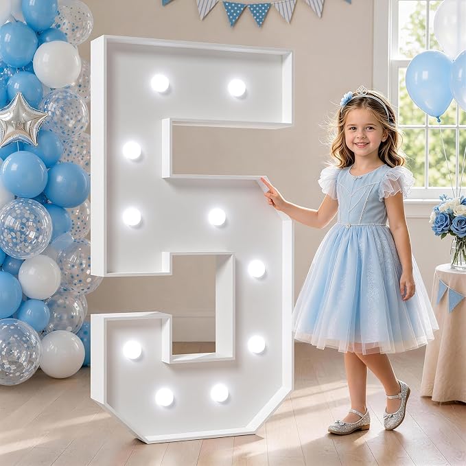 4FT Marquee Numbers, Light Up Numbers 5 With Cool Light, Large Numbers for 15th 50th Birthday Party Decorations, Anniversary Decor DIY Kit