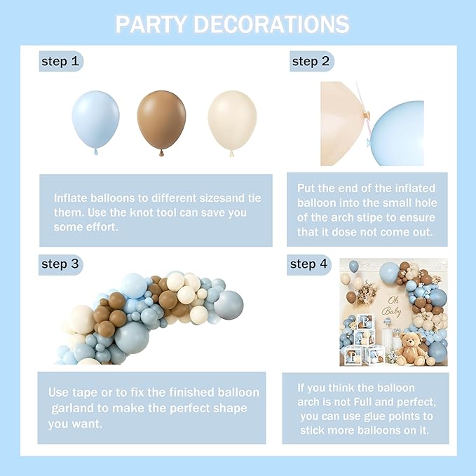 144Pcs Teddy Bear Baby Shower Decorations for Boy - We Can Bearly Wait Party Supplies - Blue Brown Balloon Garland Arch Kit with 4 Baby Boxes for Gender Reveal Backdrop, 1st Birthday