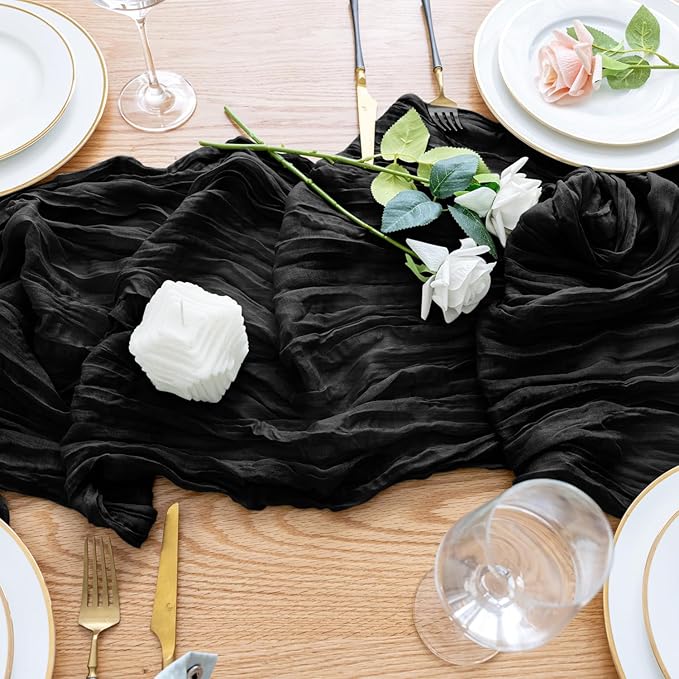 Wokceer Cheesecloth Table Runner 2Pack 10FT Black Christmas Boho Gauze Cheese Cloth Table Runner for Party Easter Rustic Sheer Table Runners for Baby Bridal Shower Wedding Table Decor