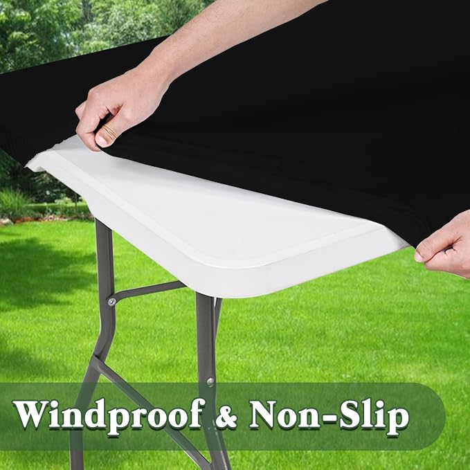 6 Pack Picnic Table Cover Elastic Fitted Tablecloths for 4 Foot Rectangle Tables Waterproof Stretch Washable Patio Folding Outdoor Spandex Table Cloth for Camping Banquet and Parties (Black,30" x 48")