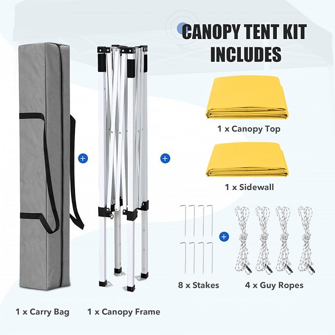 EAGLE PEAK Pop up Canopy 5x5, Outdoor Portable Canopy Tent with One Removable Sunwall, Carry Bag Included, Yellow