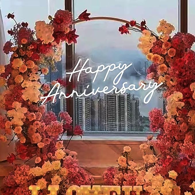 Custom Neon Sign Happy Anniversary Neon Sign,Custom Neon Led Sign, Wedding Neon Sign, for Girlfriend Boyfriend Wife Husband Parents Engagement Birthday Party Decoration. Size:28inch