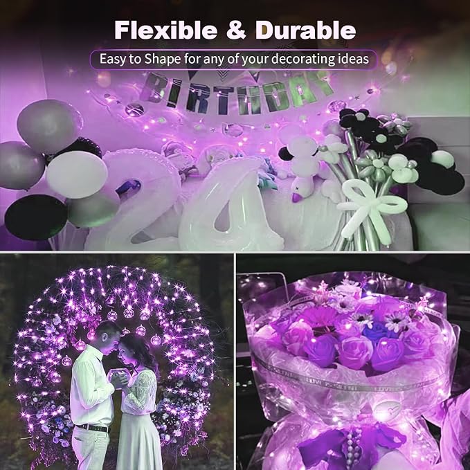 20 Pack LED Fairy Lights Battery Operated,3 Features Blinking Slowly Blinking & just on 7FT 20 LED Waterproof Mini Twinkle String Lights for Wedding Mason Jars Halloween Christmas Decorations,Purple