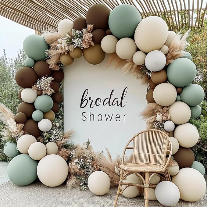 Dusty Green Nude Balloon Arch Double Stuffed Sage Green Brown Beige White Sand Cream Balloon Garland Kit for Neutral Baby Shower Birthday Wedding Woodland Wild One Fall Dinosaur Party Decor