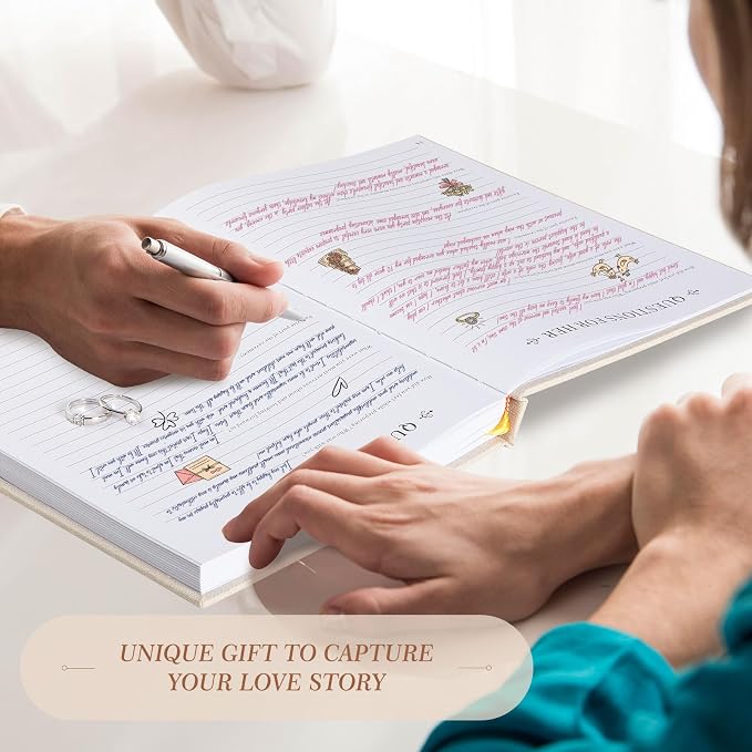 Lanpn Wedding Anniversary Journal Book Memories of Us, Linen Dating to 70th Wedding Scrapbook Notebook Memory Book, Newlywed Marriage Couple Anniversary Journal Bridal Shower Gifts (Green, 190 Pages)