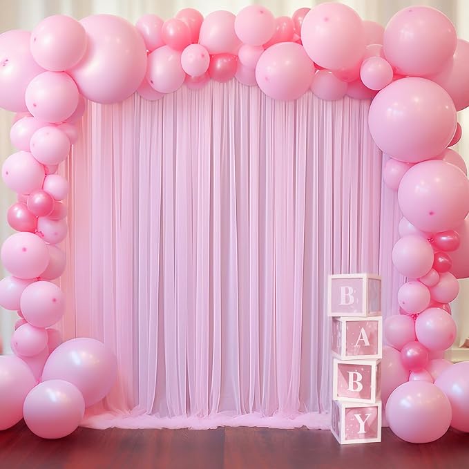 20ft X 10ft Baby Pink Tulle Backdrop Curtain for Parites, Sheer Photo Backdrop Curtains Fabric Drapes for Wedding Baby Shower Birthday Party Bridal Girl Shower Background Decorations