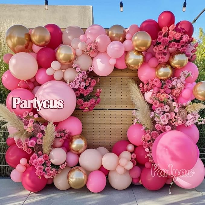 Hot Pink Balloon Arch Kit Double Stuffed, Dark Light Pink Magenta Blush Gold Balloon Garland for Birthday Baby Shower Wedding Mother's Day Cheetah Bridal Shower Party Decoration