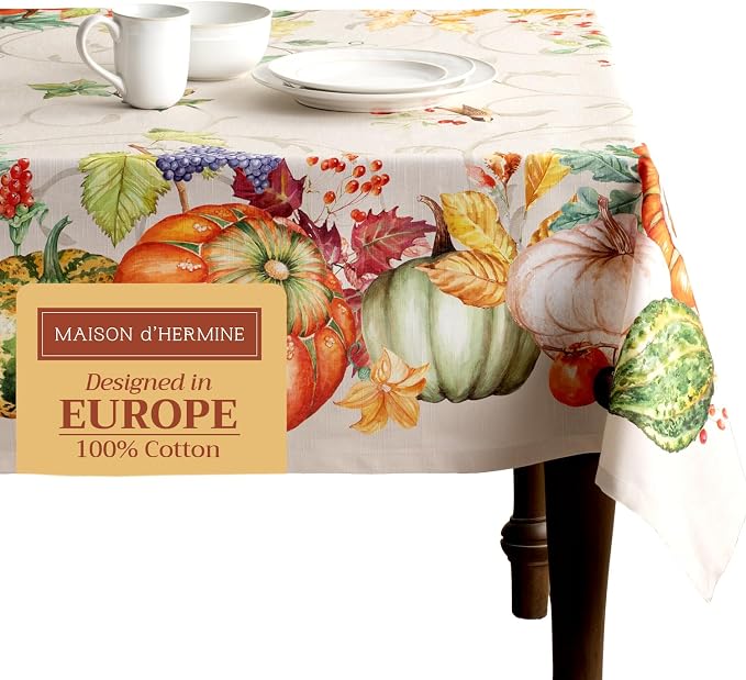 Maison d' Hermine Table Cloth Rectangle Table 100% Cotton 54 x 72 Inches Fall Tablecloth Reusable Everyday Use for Thanksgiving Christmas Decorations Dining Farmhouse Party (Lumina)