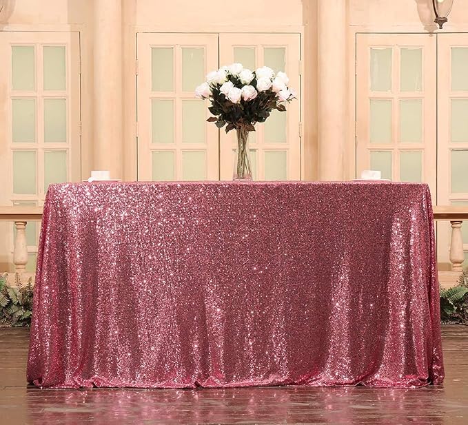 Juya Delight Fuchsia Pink 60'' x 102'' Rectangle Sequin Tablecloth for Party Dinner Banquet Festival Wedding Anniversary Exhibition Dessert Table