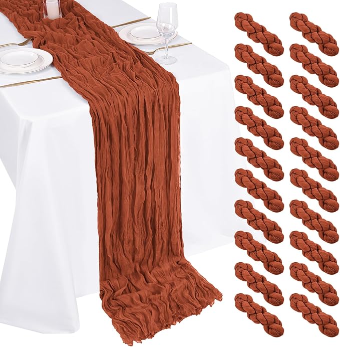 20 Pack Cheesecloth Table Runner - 17x108 Inch Terracotta Boho Gauze Cheese Cloth Table Runners for Baby Bridal Shower Decoration Wedding Party Summer Garden Farmhouse