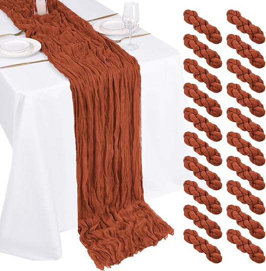 20 Pack Cheesecloth Table Runner - 17x108 Inch Terracotta Boho Gauze Cheese Cloth Table Runners for Baby Bridal Shower Decoration Wedding Party Summer Garden Farmhouse