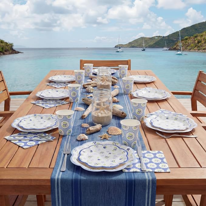 250 Pcs Blue Coastal Paper Plates Last Toast on The Coast Bachelorette Party Decorations Beach Disposable Plates and Napkins Blue Seashell Dinnerware for 50 Guests for Wedding Bridal Shower Supplies