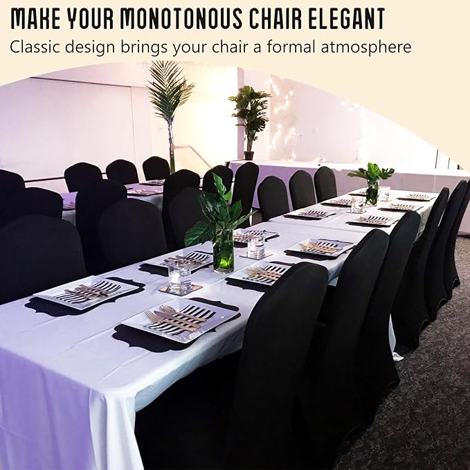 100 Pack Black Stretch Polyester Spandex Chair Covers Universal Washable Removable Chair Slipcovers Protector for Wedding Banquet Events Party Dining Decoration