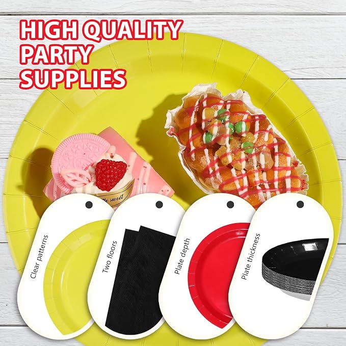 96Pcs Red Black Yellow Mouse Themed Party Decorations, Serve 24 | Mouse Color Cartoon Plates and Napkins Sets for Mouse Theme Kids Baby Shower Birthday Wedding Anniversary Party Supplies