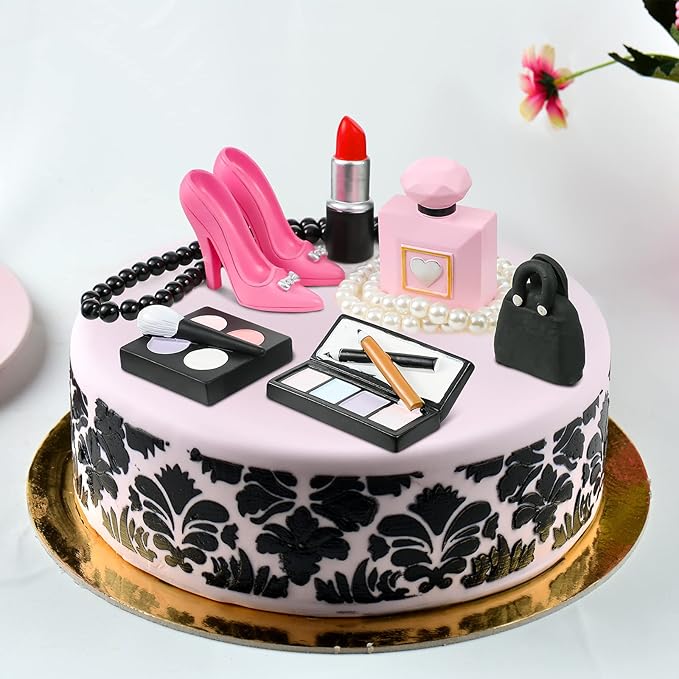 Chunful 9 Pcs Makeup Cake Topper Makeup Birthday Party Decorations 3D Resin Cosmetics Lipstick Perfume Bottle Eye Shadow Blush Make up Cake Decoration for Bridal Shower Bachelorette Women Spa Birthday