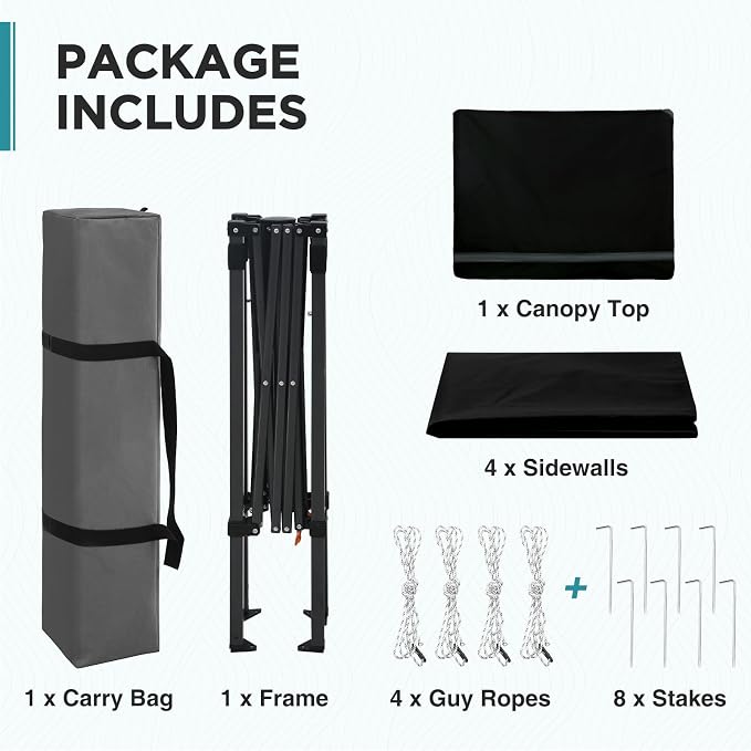 EAGLE PEAK 6x4 Instant Pop Up Canopy Tent with 4 Side Wall Panels, Straight Leg Sun Shelter, Portable Canopy with Carry Bag for Camping, Beach & Sports, Black