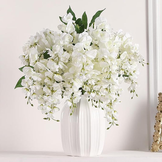 Luyue Wisteria Artificial Flowers, 2Pcs Silk Faux Wisteria Hanging Flowers UV & Fading Resistant Realistic Fake Flower for Wedding Arch Backdrop Home Garden Patio Indoor Outdoor Decoration (White)