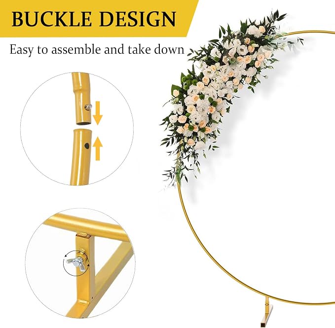 7.2 FT Round Arch Backdrop Stand, Gold Metal Circle Balloon Arch Stand Wedding Arch Frame for Ceremony Birthday Party Graduation Christmas Decoration