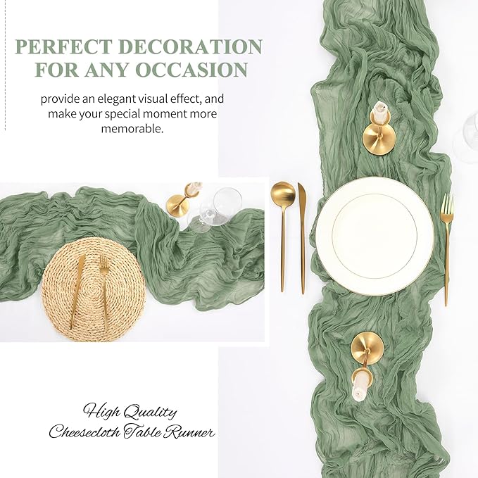 8 Pack 10Ft Cheesecloth Table Runner Sage Green, 20 x 120 Inch Rustic Gauze Boho Cheese Cloth Wedding Long Table Runner for Wedding Party Bridal Shower Decoration