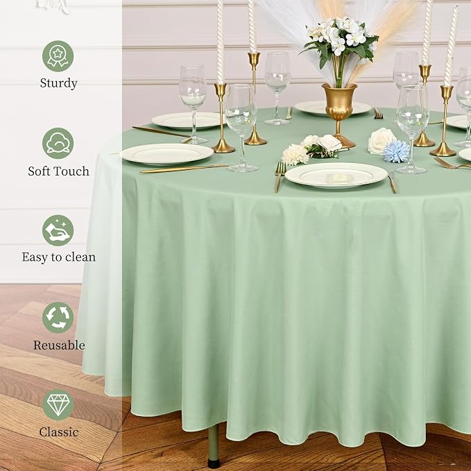 Pesonlook 12 Pack Round Tablecloth-120 Inch Sage Green Table Cloth Polyester Round Table Cover Tablecloths Washable Fabric Table Cover for Wedding/Party/Banquet/Dining/Buffet (Sage Green/120 Inch)