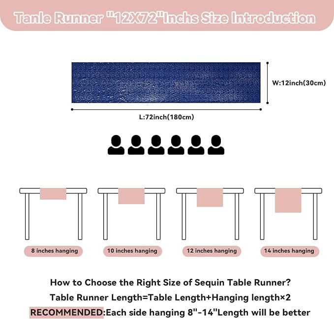Sugargirl 10 Packs 12 x 72 inches Sequin Table Runner, Glitter Navy Table Runner for Birthday Party Supplies Wedding Holiday Celebration Event Decorations