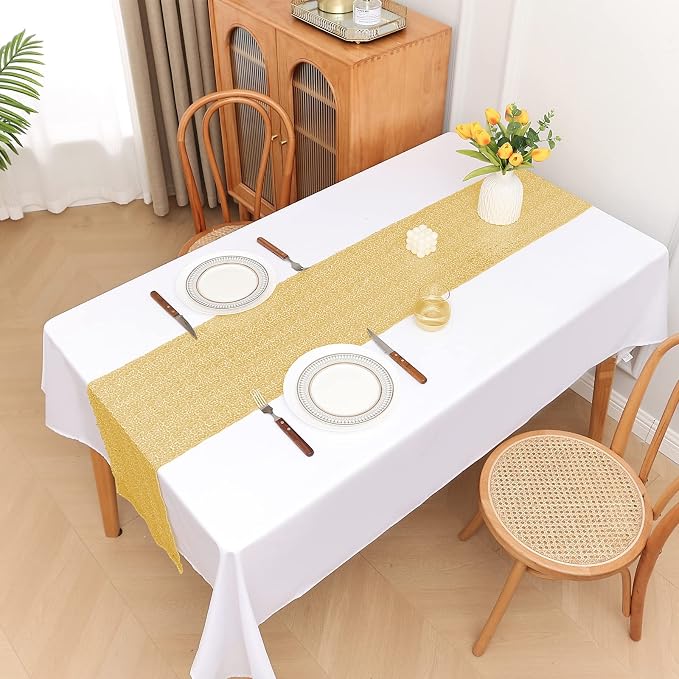 Sugargirl 10 Packs 12 x 72 inches Sequin Table Runner, Glitter Gold Table Runner for Birthday Party Supplies Wedding Holiday Celebration Event Decorations
