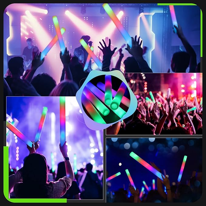HONLYNE 120 PCS Foam Glow Sticks with 3 Modes Colorful Flashing, LED Light Sticks, Glow in the Dark Party Suppliesfor Wedding, Raves, New Year Carnival