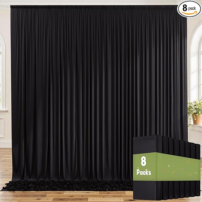 40ftx8ft Wrinkle Free Black Backdrop Curtains for Parties, 8 Panels 5x8ft Thick Polyester Photo Backdrop Drapes for Weddings Birthday Graduation Photography Background Curtains