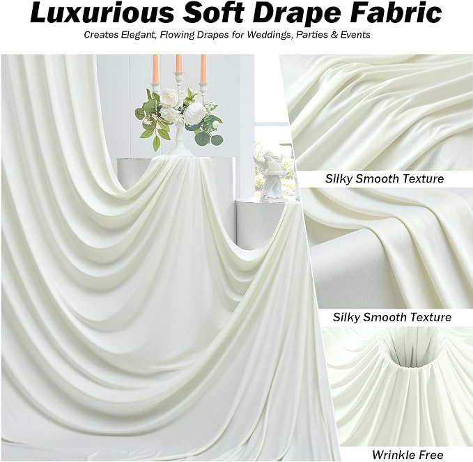 50ft×12ft Ivory Backdrop Curtain for Wedding Parties, 10 Panels Wrinkle Free Polyester Photo Backdrop Drapes Back Drop Cloth for Birthday Photography Background