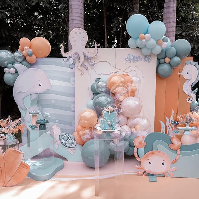 Blue Balloons, 113Pcs Different Sizes Pale Aqua Blue Balloon Arch Garland Kit 18/12/10/5 Inch, Matte Retro Powder Light blue Latex Helium Balloon for Birthday Boho Baby Boys Shower Party Decorations