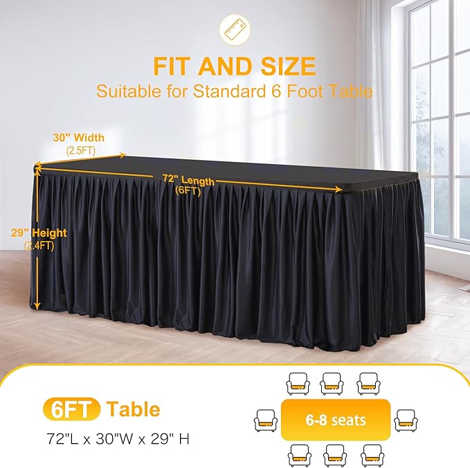Wish Care 2 Pack Black Rectangle Table Clothes for 6 Foot Tables, Polyester Fitted Tablecloths 6t Stretch Table Cover for Party, Wedding, Trade Craft Show, Banquet, Festival