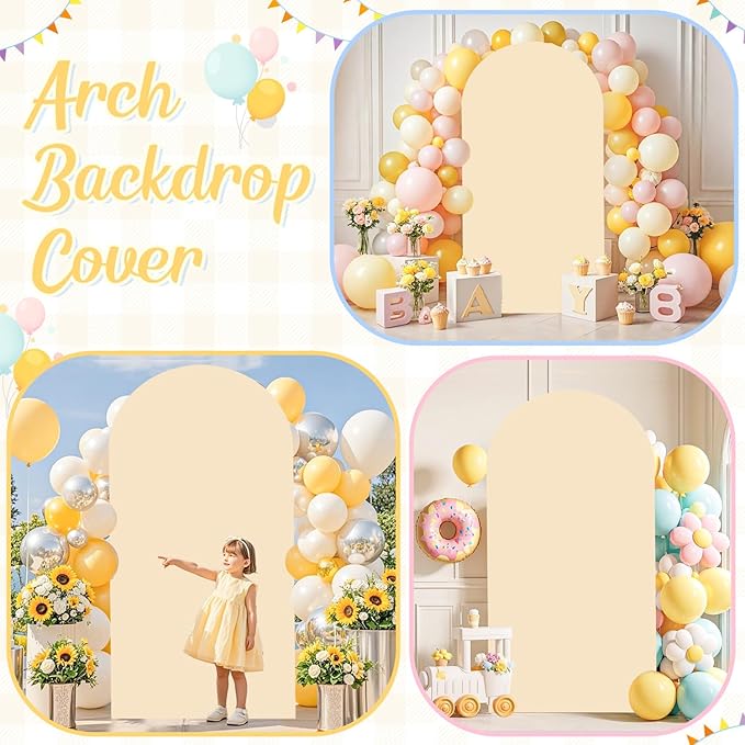 Beige 7.2 x 4ft Arch Cover Wedding Arched Cover Spandex Arch Cover Fabric Arch Stand Cover Chiara Wall Arch Covers Stretchy Backdrop for Happy Birthday Celebration Party Decorations