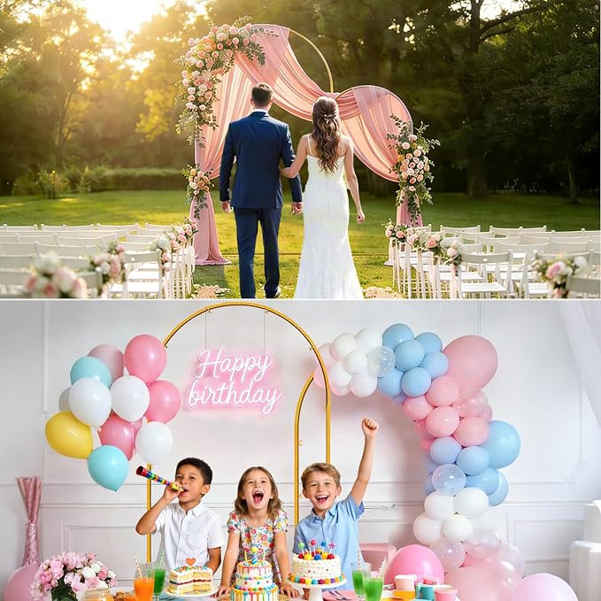 Arch Backdrop Stand and Cover Set of 2 Wedding Metal Arch Stand with Arch Cover White 7.2FT, 6FT for Wedding Party Bridal Baby Shower Birthday Ceremony Event Decor