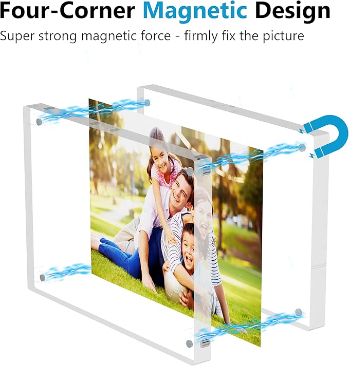 Mini Picture Frame 4x6 inch Clear Acrylic Magnetic Photo Business Card Frame 20mm Thick Double Sided Wallet Size Desktop Display Frames for Office Home Decor Photos Cards (4"x 6", 1pcs)