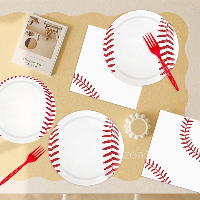 163pcs Baseball Party Supplies Set, Complete Decoration Kit with Plates, Napkins, Banner, Tablecloth, Cake Toppers for Birthday Party, Serves 24