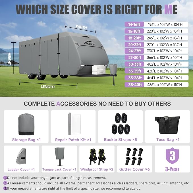 Travel Trailer RV Cover 18' ~ 20', Upgraded 7 Layers Top Waterproof Camper Cover, Heavy Duty Toy Hauler RV Cover for Winter Snow with Tongue Jack Cover, Gutter Covers