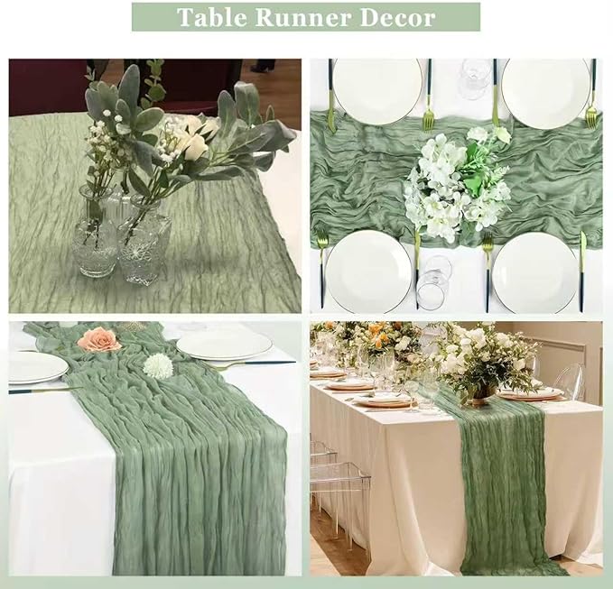 Cheesecloth Table Runner 10ft Rustic Gauze Cheese Cloth 35 x 120 Inches Long for Christmas Wedding Bridal Baby Shower Birthday Table Decorations (Sage Green, 10 Pack-10FT)