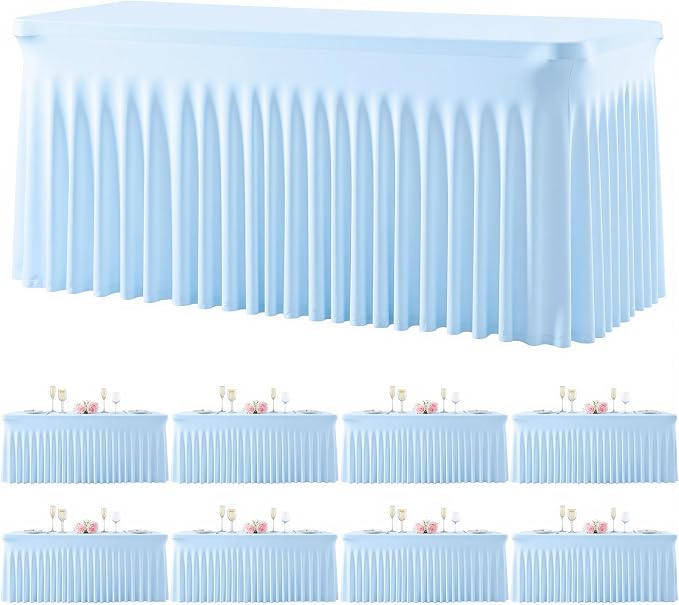 8 Pack Baby Blue Table Cloth for 6 Foot Rectangle Tables Spandex Fitted Tablecloth 6ft Stretch Table Covers Skirt Baby Blue Banquet Tablecloths Wrinkle Free Tablecloth for Party Wedding Birthday Event